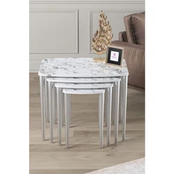 Hanah Home set od 4 umetnutih stočića Telwe, beli mermer / srebrni
