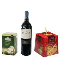 Calvet Crveno vino Merlot, 0,75l + AHMAD TEA Čaj Jasmine + DOLCE FORNERIA Panettone, 500g