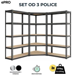 ePRO metalna montažna polica SET 1 kom ugaona 180x90x40 + 2 kom premium 180x90x40/ metal-drvo