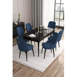 Hanah Home Set Trpezarijski sto i 6 stolica Are, Plavo-crni