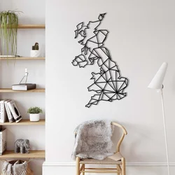 WallXpert metalni zidni ukras 5295, geometrijska mapa Velike Britanije, 45 x 75 cm, crni