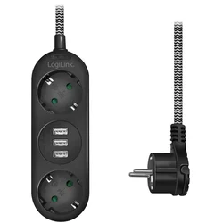 LogiLink Vtičnica Ozemljen 2-smerni 3xUSB ploščati vtič