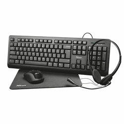 Komplet TRUST PRIMO 4-IN-1 set/tastatura/miš/slušalice/podloga/crna