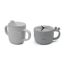 DONE BY DEER Peekaboo Set šolja Deer Friends Spout/Snack, Sivi