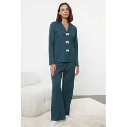 Trendyol Oil Ribbon/Bow Waffle Fabric Knitted Pajama Set