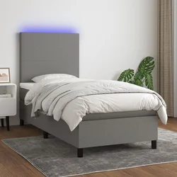 Vidaxl Box spring postelja z vzmetnico LED temno siva 90x200 cm blago