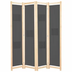 Sobna pregrada s 4 panela od tkanine 160 x 170 x 4 cm siva