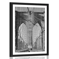 Plakat s paspartujem Manhattanski most v New Yorku v črnobeli varianti - 30x45 silver