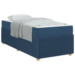 Vidaxl Konstrukcija postelje z vzmetnico Modra 90 x 190 cm blago