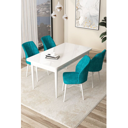 Hanah Home Set Trpezarijski sto i 4 stolice Arp, Tirkizno-beli