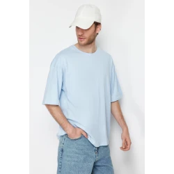 Trendyol Light Blue Oversize/Wide-Fit Basic 100% Cotton T-Shirt