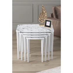 Hanah Home set od 4 umetnutih stočića Telwe, beli mermer / beli