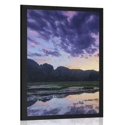 Plakat romantičen sončni zahod v gorah - 40x60 silver