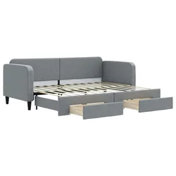 Vidaxl Izvlečna dnevna postelja s predali svetlo siva 80x200 cm blago