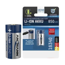 ANSMANN Baterije punjive li-Ion 16340 sa mikro usb ulazom za punjenje RCR123A, 3.6 V, 850 mAh, Sive