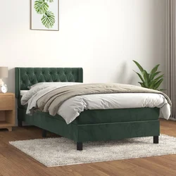 Greatstore Box spring postelja z vzmetnico temno zelen 90x190 cm žamet