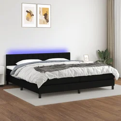 vidaXL Box spring postelja z vzmetnico LED črna 200x200 cm blago