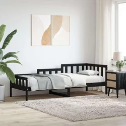 Greatstore Dnevna postelja črna 80x200 cm trdna borovina