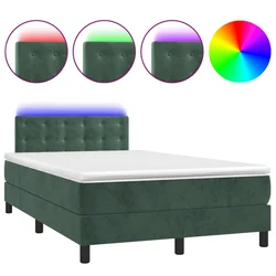 Vidaxl Box spring postelja z vzmetnico LED tem. zelena 120x200cm žamet
