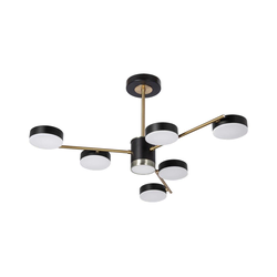 LED luster na stalku 6xLED/7W/230V + LED/6W 3000-6000K, prečnik 69 cm, zlatna/crna