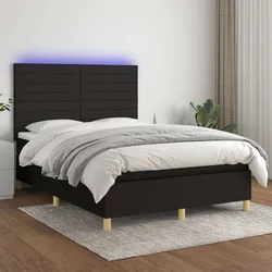 Greatstore Box spring postelja z vzmetnico LED črna 140x190 cm blago