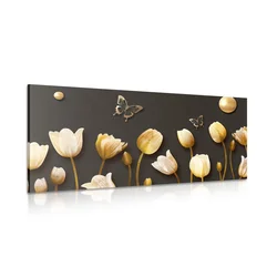 Slika tulipani z zlatim motivom - 60x30