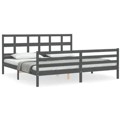 Okvir za krevet s uzglavljem sivi 200 x 200 cm od masivnog drva