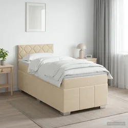 vidaXL Postelja boxspring z vzmetnico Krem 100 x 200 cm Blago