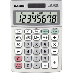 Casio Stolni kalkulator Casio MS-88ECO Srebrna Zaslon (broj mjesta): 8 solarno napajanje, baterijski pogon (Š x V x d) 103 x 31 x 145