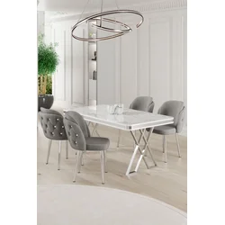 Hanah Home Set Trpezarijski sto i 4 stolice Rigel, Sivo-beli