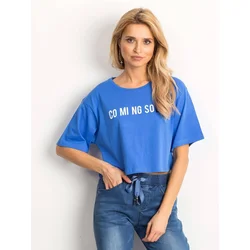 Cropped blouse with text print blue