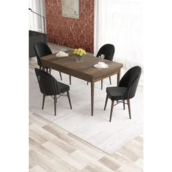 Hanah Home trpezarijski set Elf, sto na razvlačenje i 4 stolice, ploča u dekoru drveta Baroque, crna tkanina Babyface