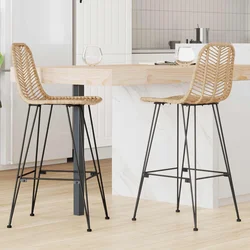vidaXL Barski stol 2 pcs Naravna 44,5 x 53 x 111 cm Ratan in železo