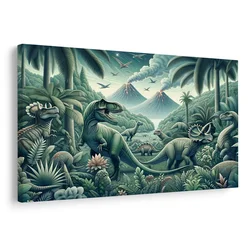 Slika dinozavri v džungli z vulkani - 60x40