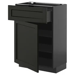 METOD / KNIVSHULT Podni element s fiokom/vratima, Crnosiva/Lerhyttan crno bajcovano, 60x37 cm