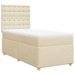 Vidaxl Box spring postelja z vzmetnico krem 100x200 cm blago