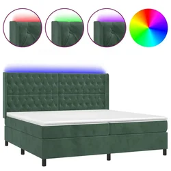 Vidaxl Box spring postelja z vzmetnico LED tem. zelena 200x200cm žamet