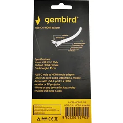 A-CM-HDMIF-03 ** Gembird TYPE-C TO HDMI 11cm CABLE (alt.A-CM-HDMIF-01, UH401, 479)