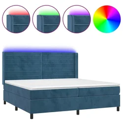Vidaxl Box spring postelja z vzmetnico LED temno modra 200x200cm žamet