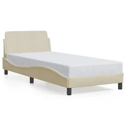 Vidaxl Posteljni okvir z vzglavjem Dover krem 90x200 cm blago