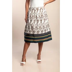 Bombažno midi krilo s potiskom, belo