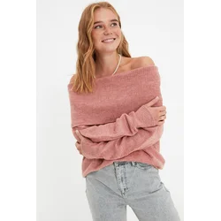 Trendyol Pale Pink Soft Textured Carmen Collar Knitwear Sweater