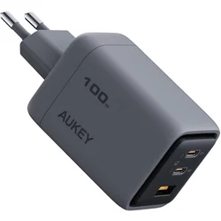 AUKEY Comet Mix 3 100W PD 3-Port GaN Wall Charger with PPS for Laptop & Mobile Gray