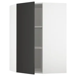METOD Ugaoni zidni element s policama, bela/Nickebo boja antracita, mat, 68x100 cm