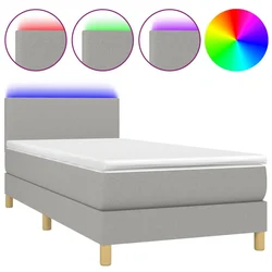 Vidaxl Box spring postelja z vzmetnico LED sv. siva 100x200 cm blago