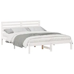 Vidaxl Konstrukcija postelje Bela 150 x 200 cm Masivno borovo les