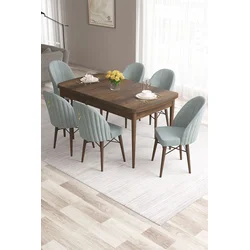 Hanah Home Set Trpezarijski sto i 6 stolica Roz, Zeleno-braon