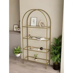 Hanah Home Linda polica za knjige 80 × 172 × 30 cm, zlatna / providno staklo