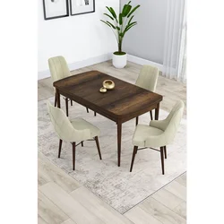 Hanah Home trpezarijski set Kar, sto na razvlačenje i 4 stolice, ploča u dekoru drveta Baroque, krem tkanina Babyface