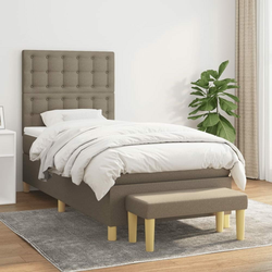 Greatstore Box spring postelja z vzmetnico taupe 90x200 cm blago